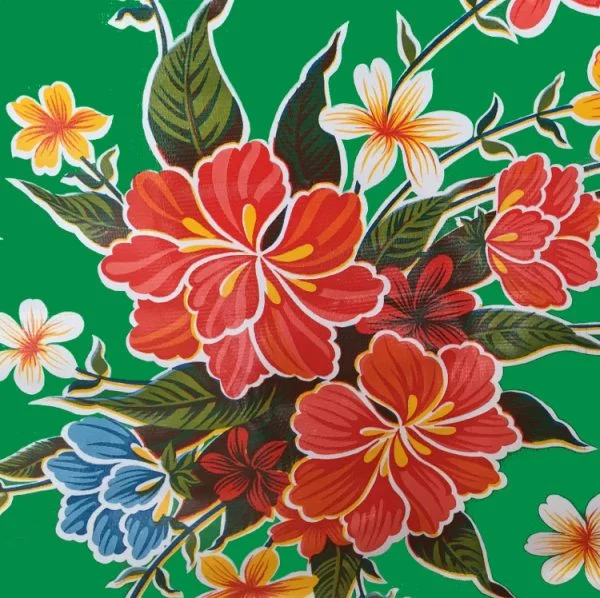 Mexican Oilcloth Hibiscus Green